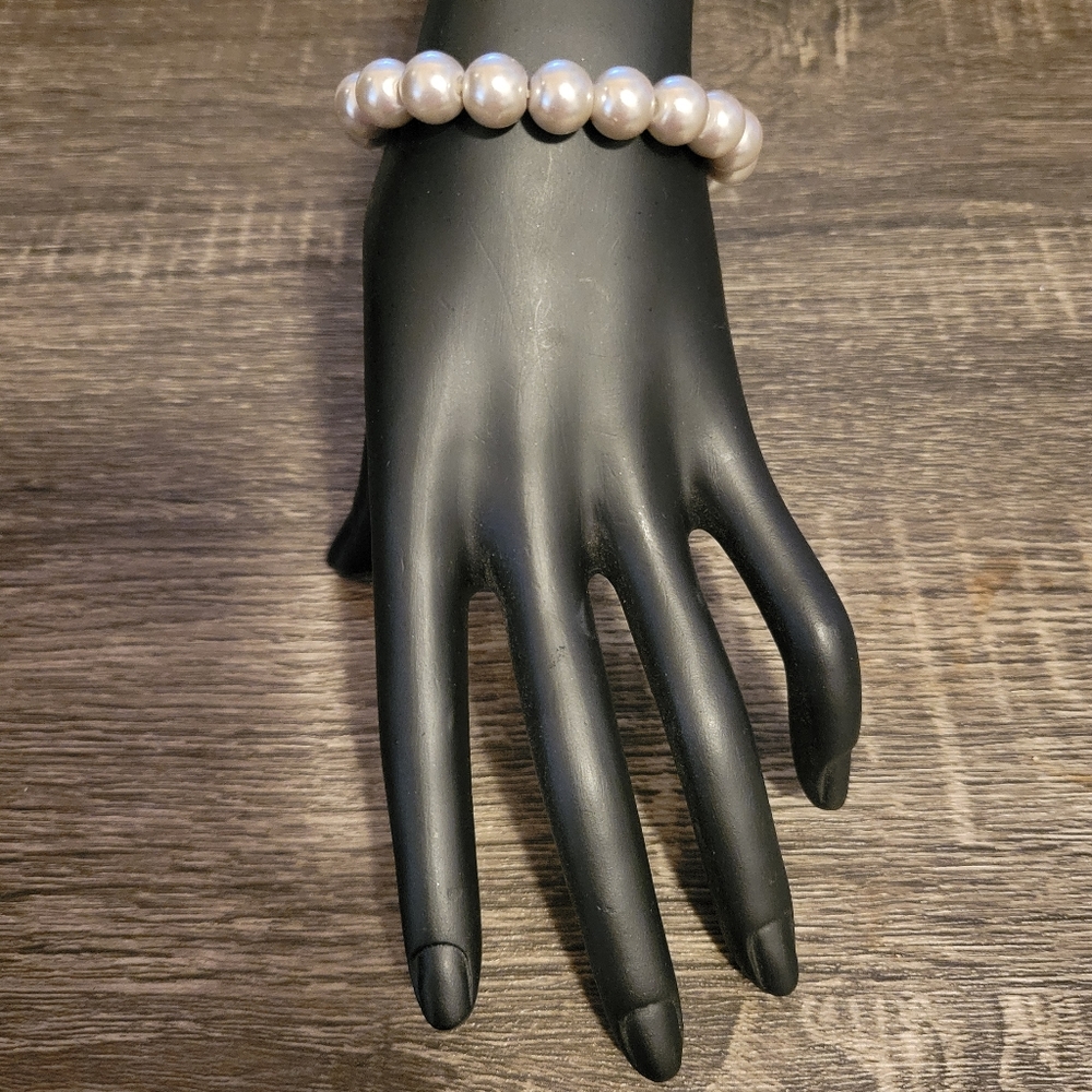 Estate Silver Faux Pearl Bracelet